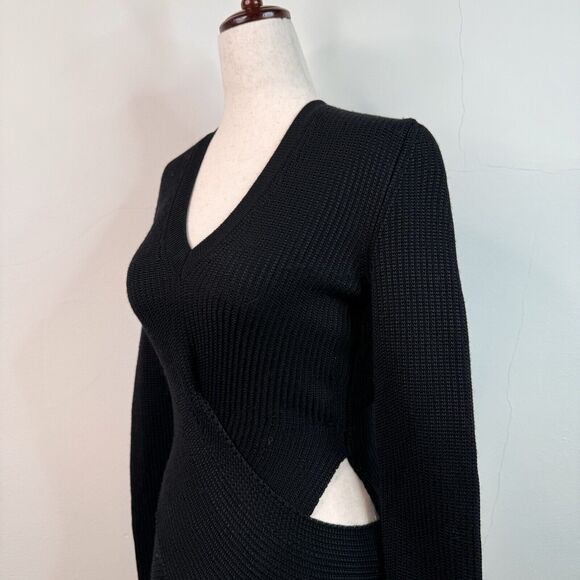 Roberto Cavalli Sweater Wool Blend Cut Out Waist Black Rib Knit IT 42 - Picture 4 of 12